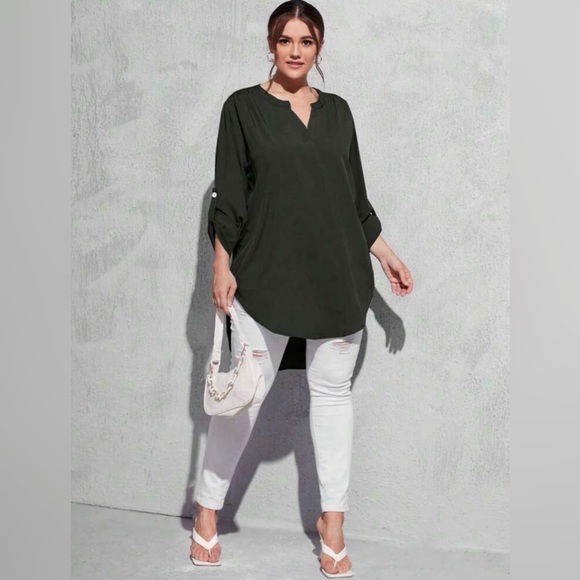 EUC 3X Shein Curve Forest Green Tunic Blouse - Picture 3 of 8
